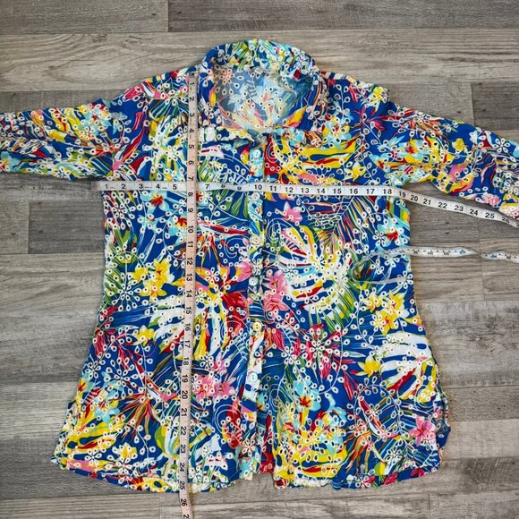 John Mark colorful floral eyelet lace button down size medium A22 - Picture 3 of 6